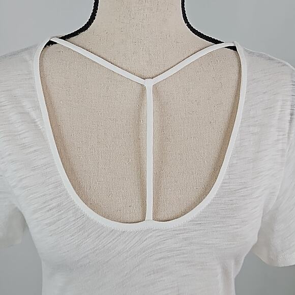 BP White Short-Sleeve Tunic Shirt Criss-Cross Neck Detail Women's XS - Picture 3 of 12